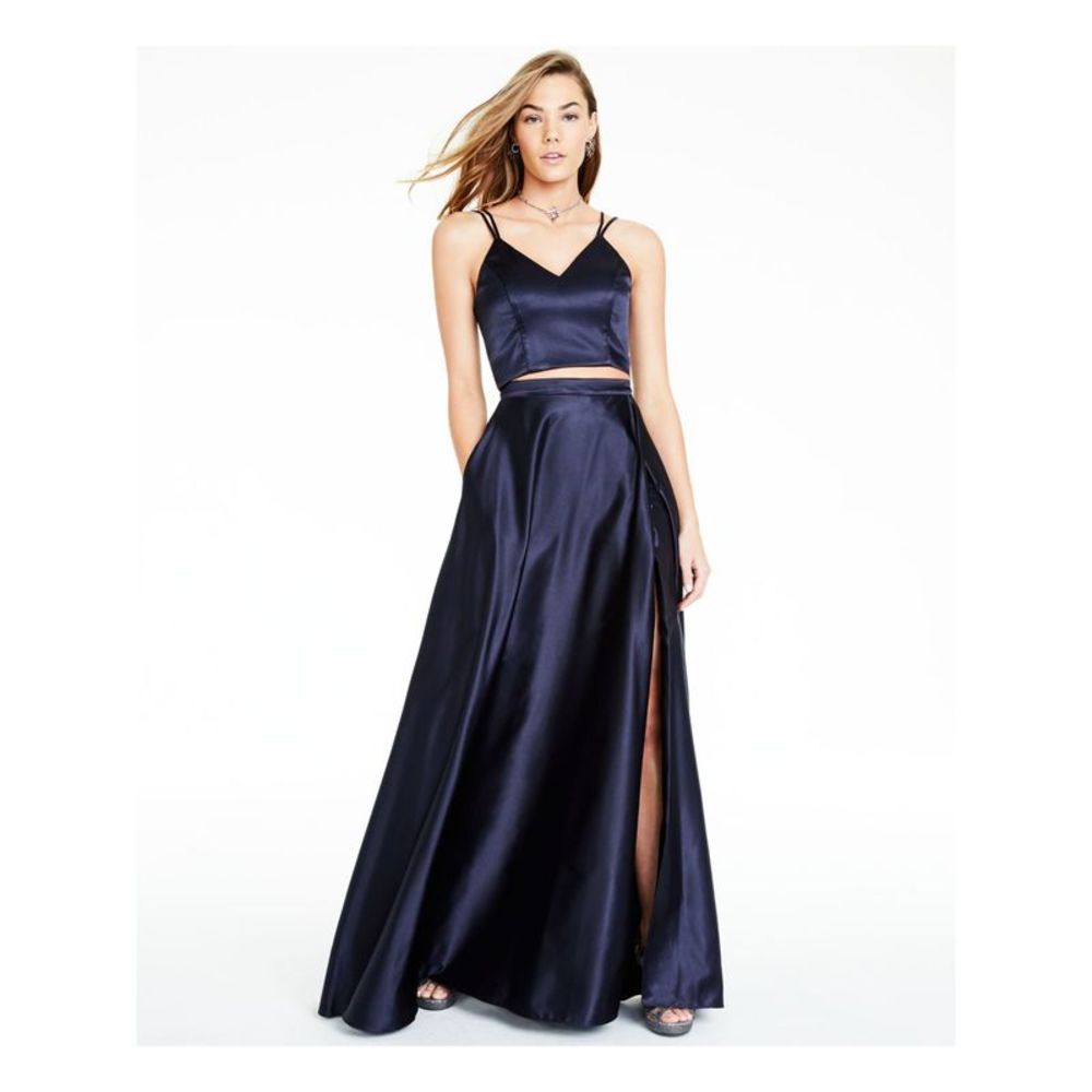 CRYSTAL DOLLS Womens Navy V Neck Formal Dress 13